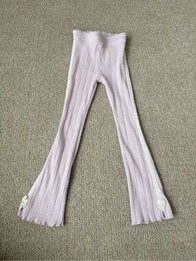 Zara Light Pink Ribbed Flare Leggings with Lace Side Trim